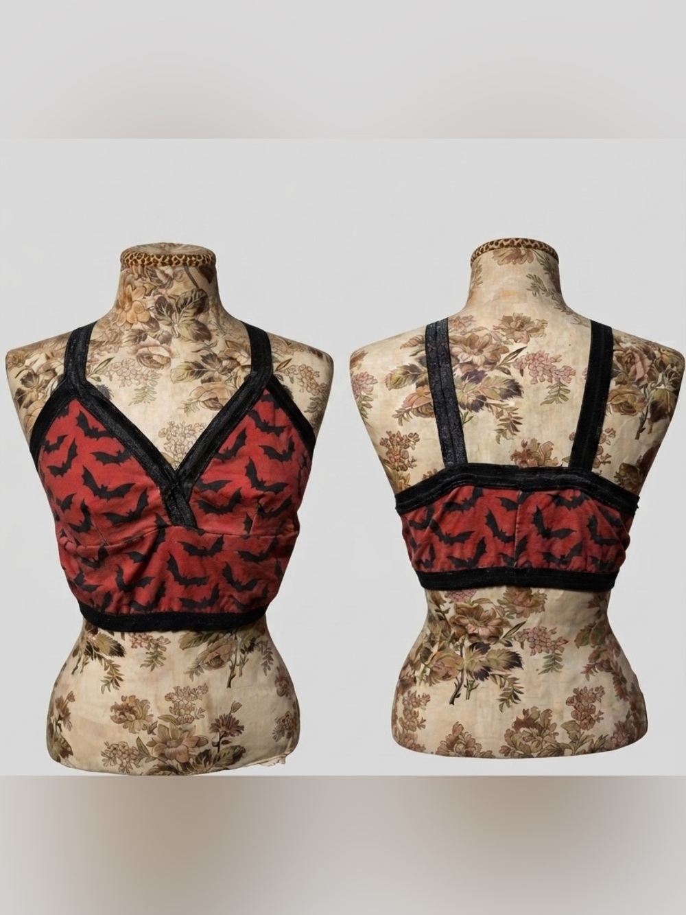 Red Bat Print Handmade Bralette